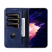 For iPhone 16e AZNS Magnetic Calf Texture Flip Leather Phone Case(Dark Blue)