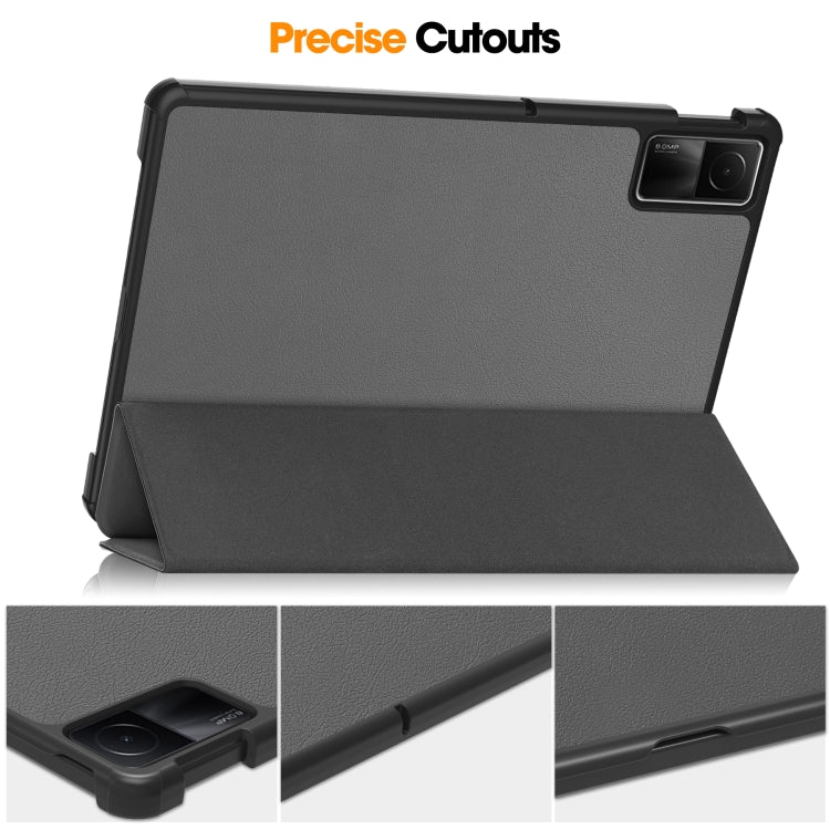 For Xiaomi Redmi Pad SE Custer Pure Color 3-Fold Holder Leather Tablet Case(Grey) - More Tablet Cases by PMC TechLife | Online Shopping South Africa | PMC TechLife