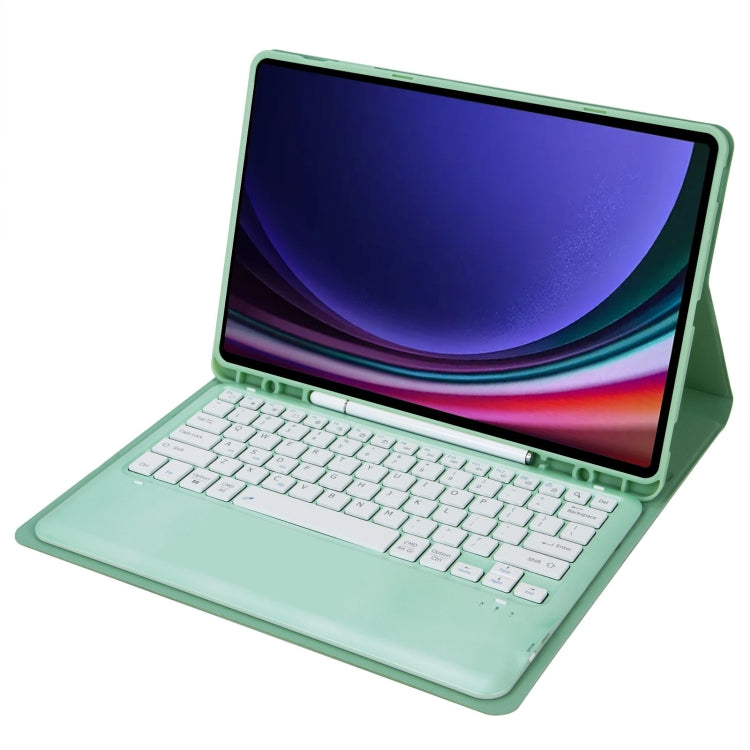 For Samsung Galaxy Tab S9 FE+ A810B Pen Slot Detachable Bluetooth Keyboard Leather Tablet Case(Mint Green)