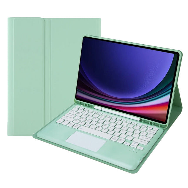 For Samsung Galaxy Tab S9+ A810B-A Touch Pad Detachable Bluetooth Keyboard Leather Tablet Case(Mint Green)