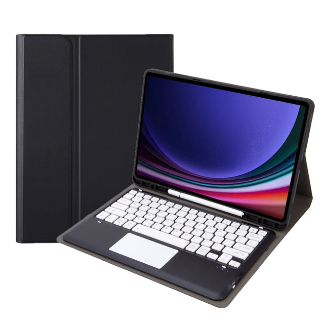 For Samsung Galaxy Tab S9 FE+ A810B-A Touch Pad Detachable Bluetooth Keyboard Leather Tablet Case(Black+White)