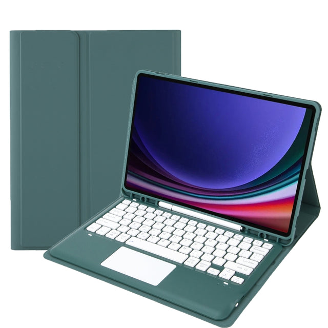 For Samsung Galaxy Tab S9 FE+ A810B-A Touch Pad Detachable Bluetooth Keyboard Leather Tablet Case(Dark Green)