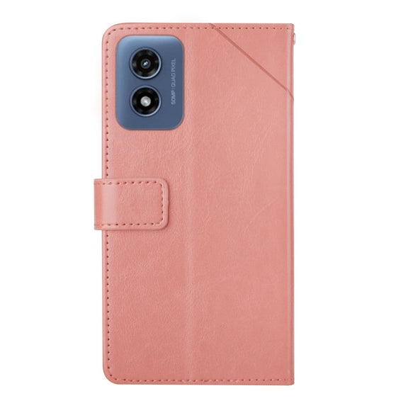 For Motorola Moto G Play 4G 2024 HT01 Y-shaped Pattern Flip Leather Phone Case(Pink)