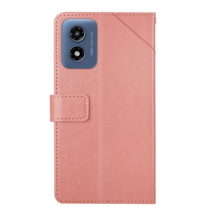 For Motorola Moto G Play 4G 2024 HT01 Y-shaped Pattern Flip Leather Phone Case(Pink)