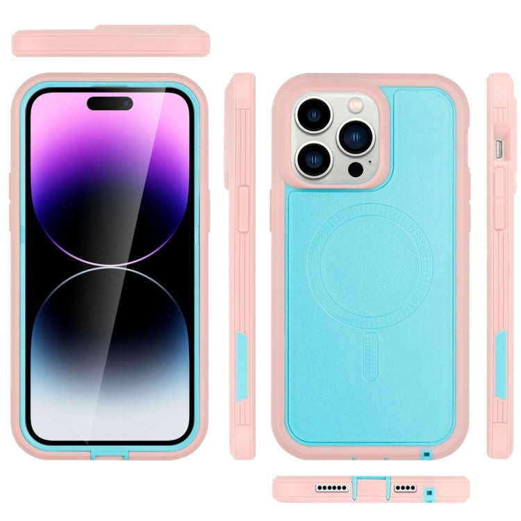 For iPhone 14 Pro Defender Series XT MagSafe Magnetic PC + TPU Shockproof Phone Case(Turquoise+Pink)