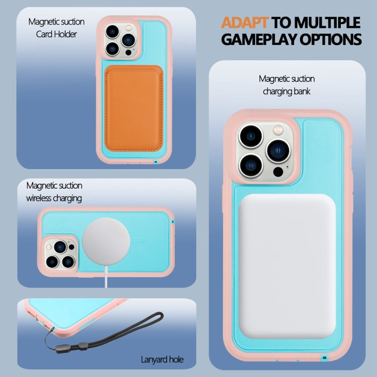For iPhone 14 Pro Defender Series XT MagSafe Magnetic PC + TPU Shockproof Phone Case(Turquoise+Pink)