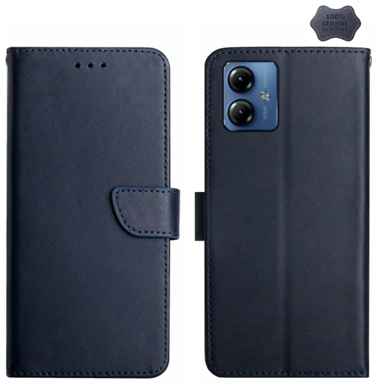 For Motorola Moto G14 Genuine Leather Fingerprint-proof Horizontal Flip Phone Case(Blue) - Motorola Cases by PMC TechLife | Online Shopping South Africa | PMC TechLife | Buy Now Pay Later Mobicred