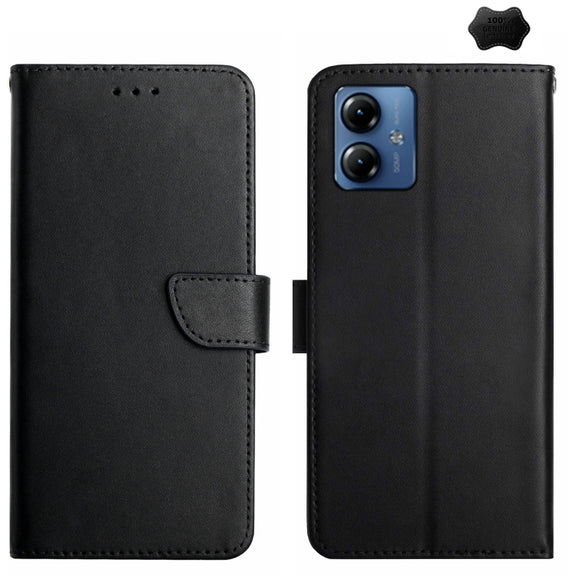 For Motorola Moto G54 Genuine Leather Fingerprint-proof Horizontal Flip Phone Case(Black)