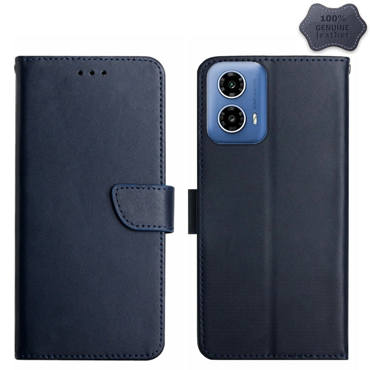 For Motorola Moto G34 5G Genuine Leather Fingerprint-proof Horizontal Flip Phone Case(Blue) - Motorola Cases by PMC TechLife | Online Shopping South Africa | PMC TechLife | Buy Now Pay Later Mobicred