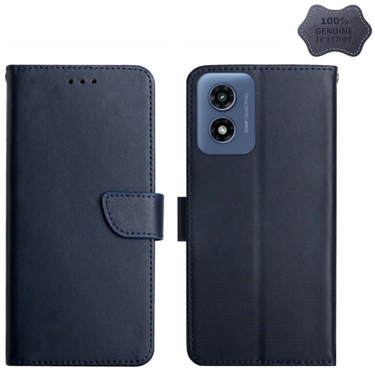 For Motorola Moto G Play 4G 2024 Genuine Leather Fingerprint-proof Horizontal Flip Phone Case(Blue) - Motorola Cases by PMC TechLife | Online Shopping South Africa | PMC TechLife | Buy Now Pay Later Mobicred