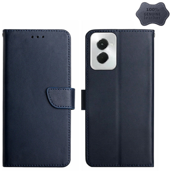 For Motorola Moto G Power 5G 2024 Genuine Leather Fingerprint-proof Horizontal Flip Phone Case(Blue)