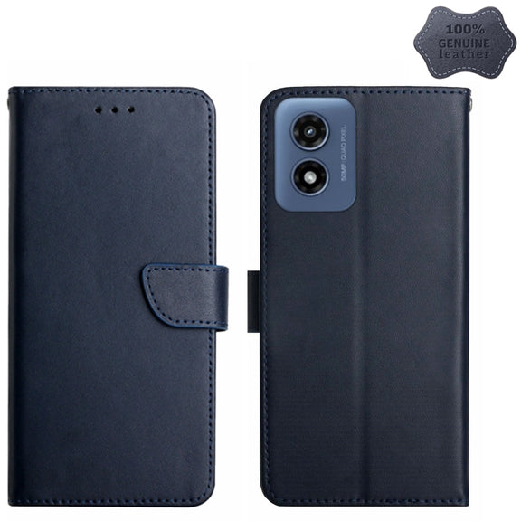 For Motorola Moto G Play 5G 2024 Genuine Leather Fingerprint-proof Horizontal Flip Phone Case(Blue)