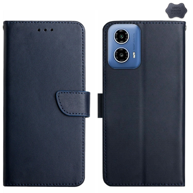 For Motorola Moto G35 5G Genuine Leather Fingerprint-proof Horizontal Flip Phone Case(Blue) - Motorola Cases by PMC TechLife | Online Shopping South Africa | PMC TechLife | Buy Now Pay Later Mobicred