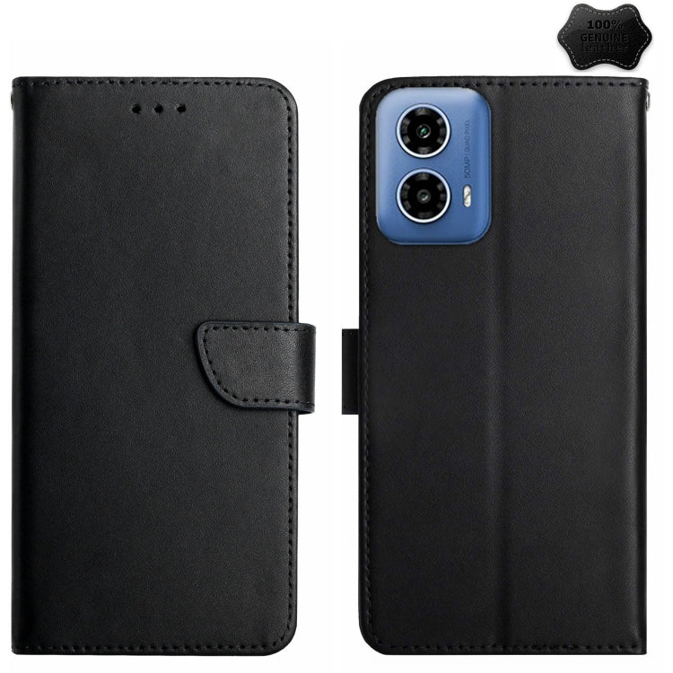 For Motorola Moto G35 5G Genuine Leather Fingerprint-proof Horizontal Flip Phone Case(Black) - Motorola Cases by PMC TechLife | Online Shopping South Africa | PMC TechLife | Buy Now Pay Later Mobicred