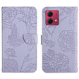 For Motorola Moto G84 HT03 Skin Feel Butterfly Embossed Flip Leather Phone Case(Purple) - Motorola Cases by PMC TechLife | Online Shopping South Africa | PMC TechLife | Buy Now Pay Later Mobicred