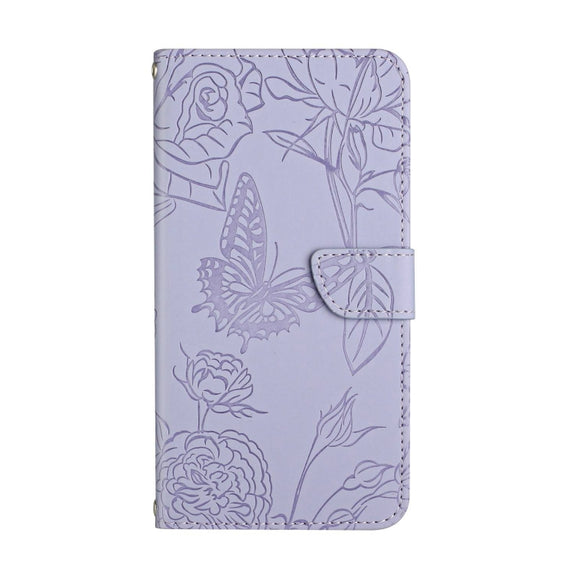 For Motorola Moto G84 HT03 Skin Feel Butterfly Embossed Flip Leather Phone Case(Purple)