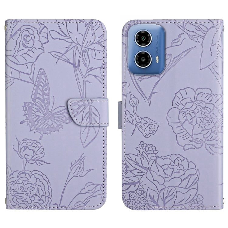 For Motorola Edge 5G 2024 HT03 Skin Feel Butterfly Embossed Flip Leather Phone Case(Purple) - Motorola Cases by PMC Jewellery | Online Shopping South Africa | PMC Jewellery | Buy Now Pay Later Mobicred
