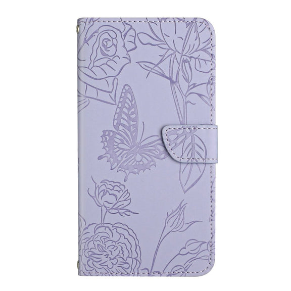 For Motorola Edge 5G 2024 HT03 Skin Feel Butterfly Embossed Flip Leather Phone Case(Purple)
