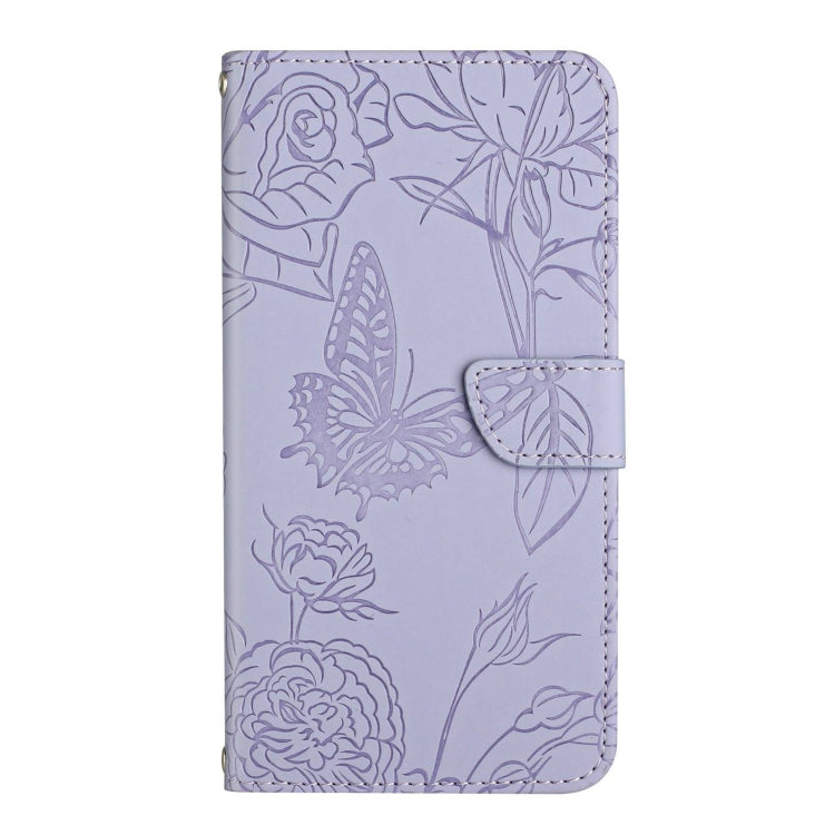 For Motorola Edge 5G 2024 HT03 Skin Feel Butterfly Embossed Flip Leather Phone Case(Purple)
