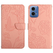 For Motorola Edge 5G 2024 HT03 Skin Feel Butterfly Embossed Flip Leather Phone Case(Pink)
