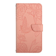 For Motorola Edge 5G 2024 HT03 Skin Feel Butterfly Embossed Flip Leather Phone Case(Pink)