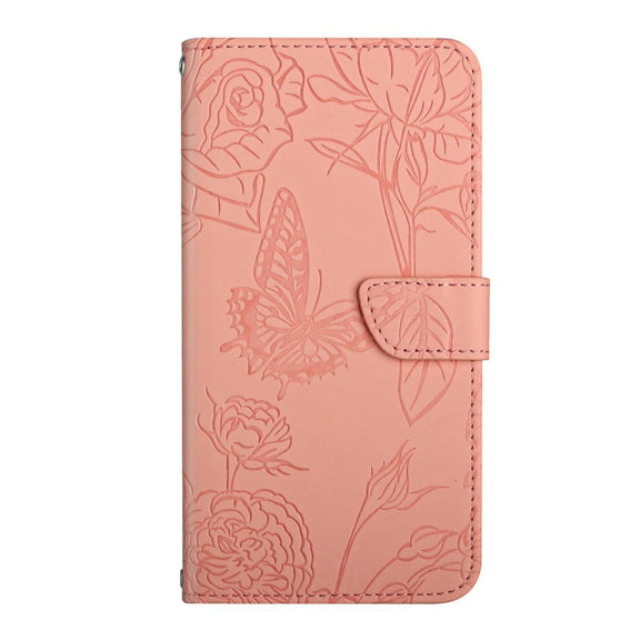 For Motorola Edge 5G 2024 HT03 Skin Feel Butterfly Embossed Flip Leather Phone Case(Pink)