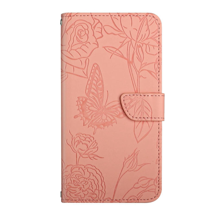 For Motorola Edge 5G 2024 HT03 Skin Feel Butterfly Embossed Flip Leather Phone Case(Pink)