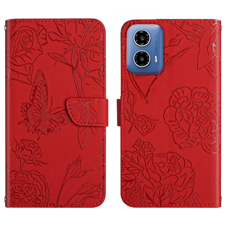 For Motorola Edge 5G 2024 HT03 Skin Feel Butterfly Embossed Flip Leather Phone Case(Red) - Motorola Cases by PMC Jewellery | Online Shopping South Africa | PMC Jewellery | Buy Now Pay Later Mobicred