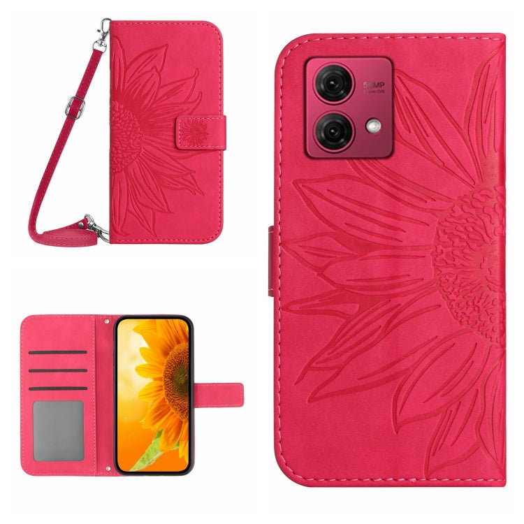 For Motorola Moto G84 HT04 Skin Feel Sun Flower Embossed Flip Leather Phone Case with Lanyard(Rose Red) - Motorola Cases by PMC TechLife | Online Shopping South Africa | PMC TechLife | Buy Now Pay Later Mobicred