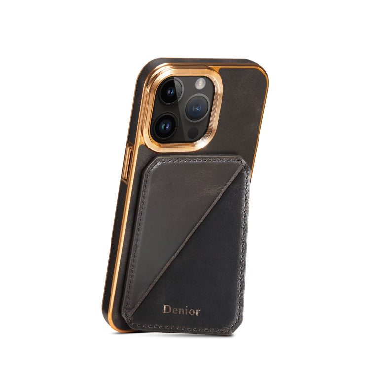 For iPhone 15 Pro Max Denior Oil Wax Leather Electroplating Card Slot Holder Phone Case(Black) - free shipping - PMC Jewellery - Order now!