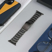For Apple Watch Series 7 45mm Five Beads Turtle Buckle Titanium Steel Watch Band(Grey)