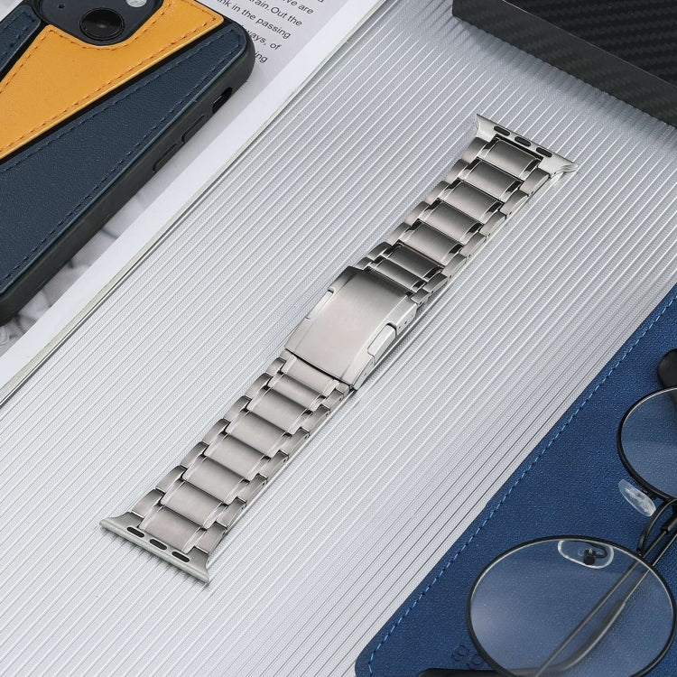 For Apple Watch SE 44mm Five Beads Turtle Buckle Titanium Steel Watch Band(Silver)