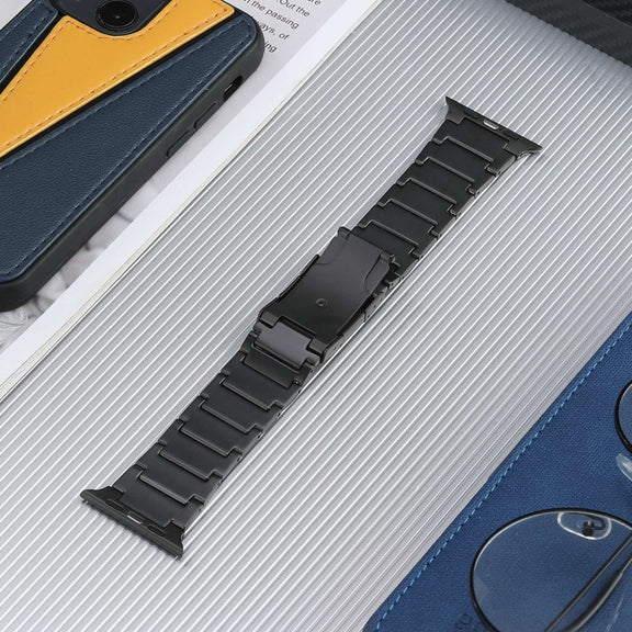 For Apple Watch Series 2 42mm Five Beads Turtle Buckle Titanium Steel Watch Band(Black)