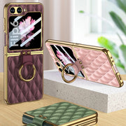 For Samsung Galaxy Z Flip6 / Flip7 FE GKK Integrated Plating Diamond Texture PU Phone Case with Ring(Purple)