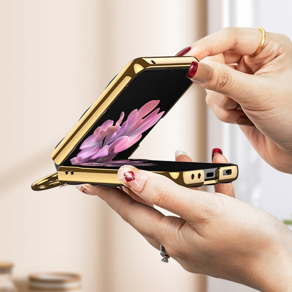 For Samsung Galaxy Z Flip6 / Flip7 FE GKK Integrated Plating Diamond Texture PU Phone Case with Ring(Purple)