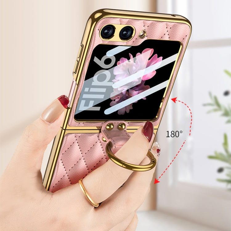 For Samsung Galaxy Z Flip6 / Flip7 FE GKK Integrated Plating Diamond Texture PU Phone Case with Ring(Purple)