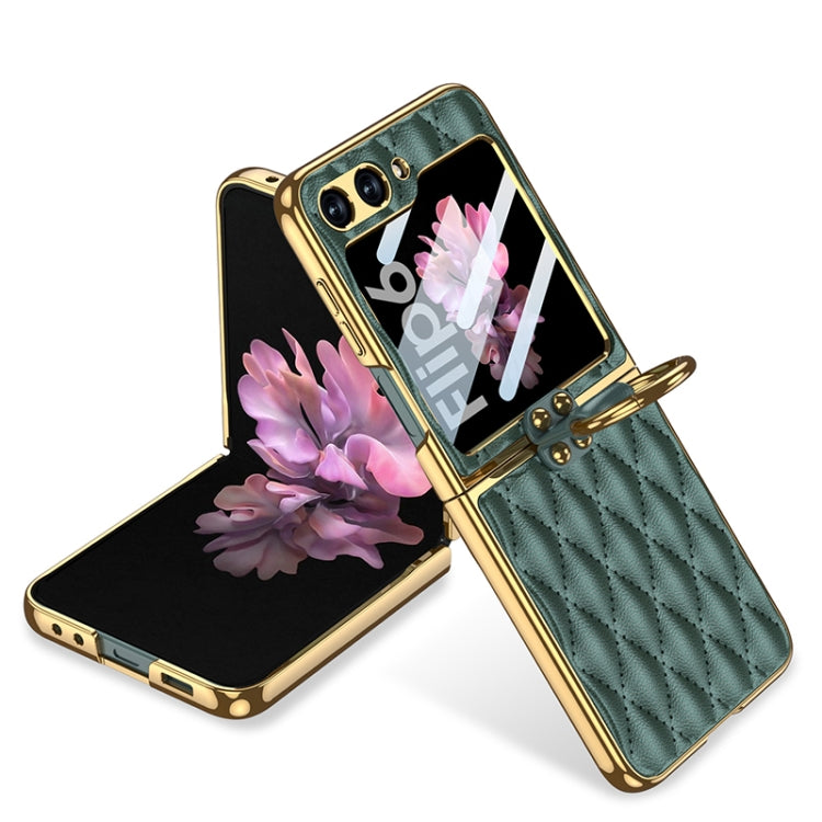For Samsung Galaxy Z Flip6 GKK Integrated Plating Diamond Texture PU Phone Case with Ring(Green) - free shipping - PMC Jewellery - Order now!