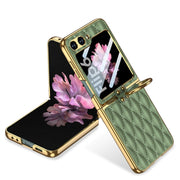 For Samsung Galaxy Z Flip6 GKK Integrated Plating Diamond Texture PU Phone Case with Ring(Matcha Green)