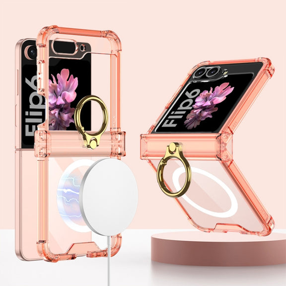 For Samsung Galaxy Z Flip6 GKK MagSafe Airbag Hinge Shockproof Phone Case with Ring Holder(Orange)
