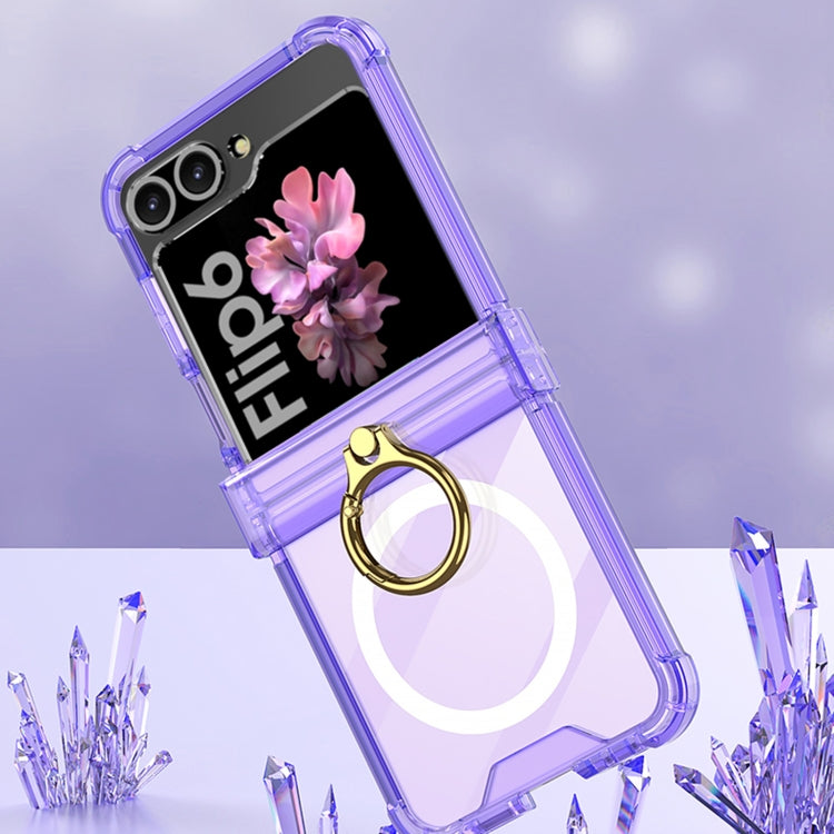 For Samsung Galaxy Z Flip6 GKK MagSafe Airbag Hinge Shockproof Phone Case with Ring Holder(Purple)