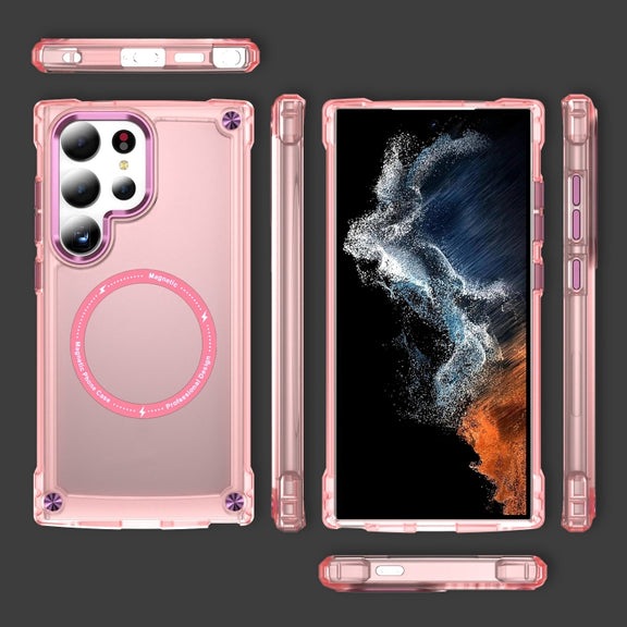 For Samsung Galaxy S25 Ultra 5G Skin Feel TPU + PC MagSafe Magnetic Phone Case(Transparent Pink)
