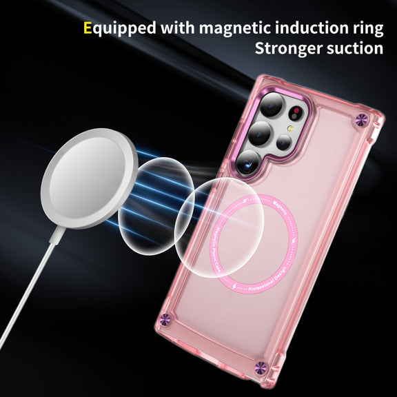 For Samsung Galaxy S25 Ultra 5G Skin Feel TPU + PC MagSafe Magnetic Phone Case(Transparent Pink)