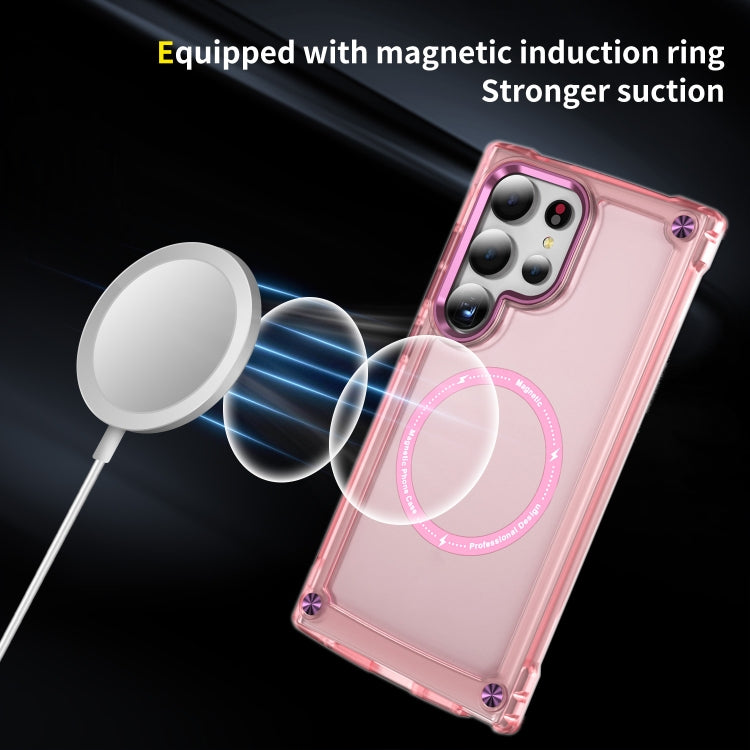 For Samsung Galaxy S25 Ultra 5G Skin Feel TPU + PC MagSafe Magnetic Phone Case(Transparent Pink)
