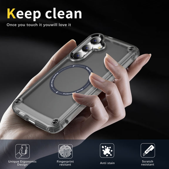 For Samsung Galaxy S25+ 5G Skin Feel TPU + PC MagSafe Magnetic Phone Case(Transparent Black)