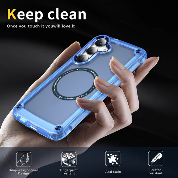 For Samsung Galaxy S25+ 5G Skin Feel TPU + PC MagSafe Magnetic Phone Case(Transparent Blue)