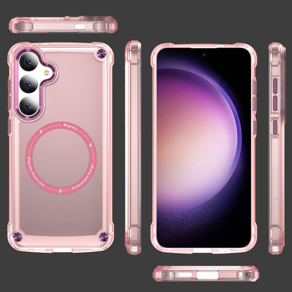 For Samsung Galaxy S25 5G Skin Feel TPU + PC MagSafe Magnetic Phone Case(Transparent Pink)