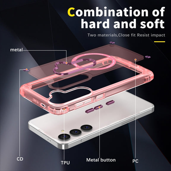For Samsung Galaxy S25 5G Skin Feel TPU + PC MagSafe Magnetic Phone Case(Transparent Pink)