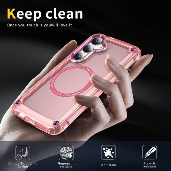 For Samsung Galaxy S25 5G Skin Feel TPU + PC MagSafe Magnetic Phone Case(Transparent Pink)