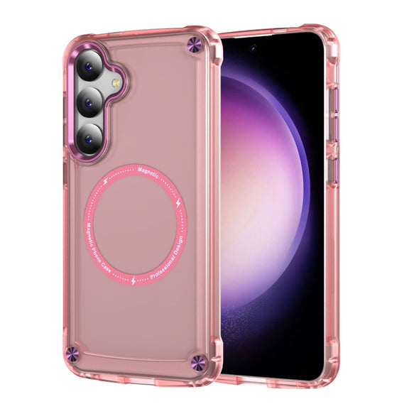 For Samsung Galaxy S25 5G Skin Feel TPU + PC MagSafe Magnetic Phone Case(Transparent Pink)