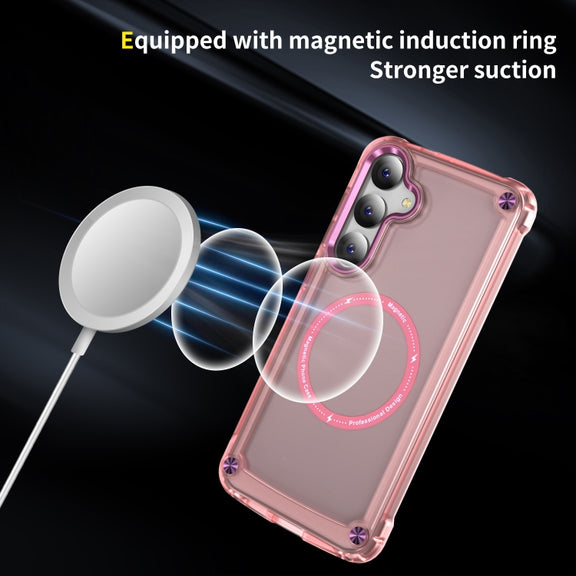 For Samsung Galaxy S25 5G Skin Feel TPU + PC MagSafe Magnetic Phone Case(Transparent Pink)
